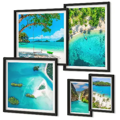 Tablou poliptic înrămat plaje tropicale cu ape paradisiace