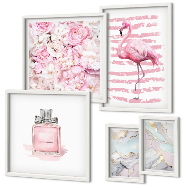 Decorațiune de perete set tablouri Accente roz elegante cu flori de flamingo