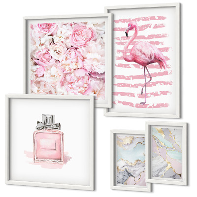 Decorațiune de perete set tablouri Accente roz elegante cu flori de flamingo