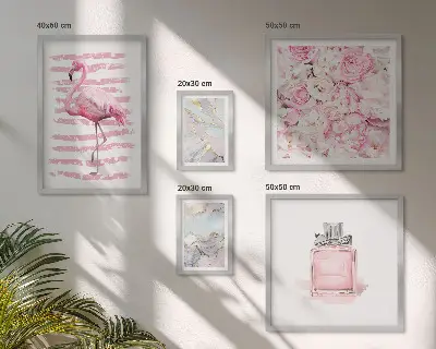 Set de tablouri decorative pentru perete cu accente roz elegante și flori de flamingo