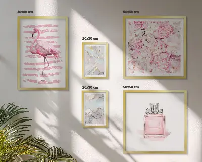 Set de tablouri decorative pentru perete cu accente roz elegante și flori de flamingo