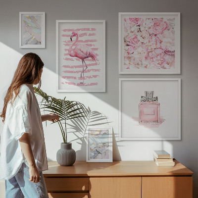 Decorațiune de perete set tablouri Accente roz elegante cu flori de flamingo