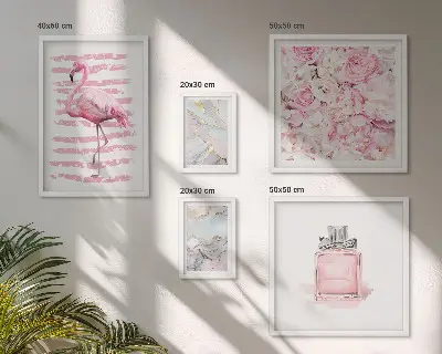 Set de tablouri decorative pentru perete cu accente roz elegante și flori de flamingo