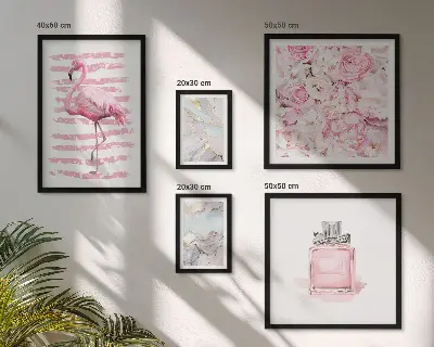 Set de tablouri decorative pentru perete cu accente roz elegante și flori de flamingo