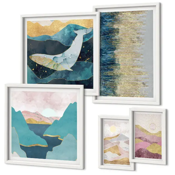 Tablou abstract cu munți decor modern înrămat tip poliptic
