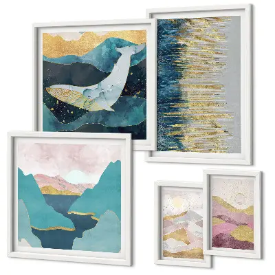 Tablou abstract cu munți decor modern înrămat tip poliptic