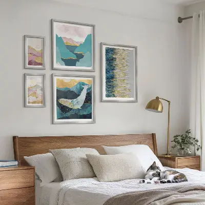 Tablou abstract cu munți decor modern înrămat tip poliptic