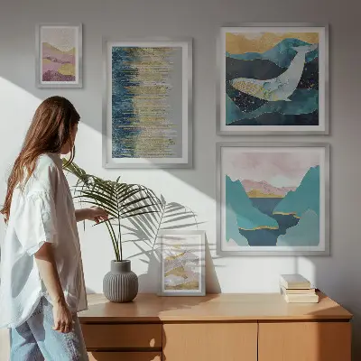 Tablou abstract cu munți decor modern înrămat tip poliptic