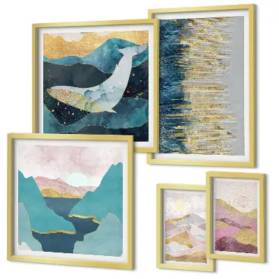 Tablou abstract cu munți decor modern înrămat tip poliptic