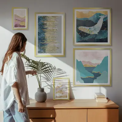 Tablou abstract cu munți decor modern înrămat tip poliptic