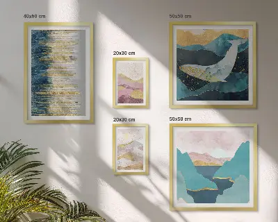 Tablou abstract cu munți decor modern înrămat tip poliptic
