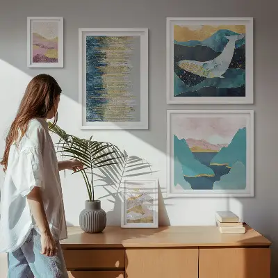 Tablou abstract cu munți decor modern înrămat tip poliptic