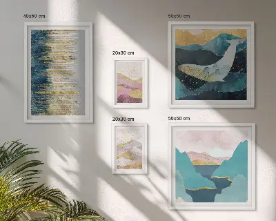 Tablou abstract cu munți decor modern înrămat tip poliptic