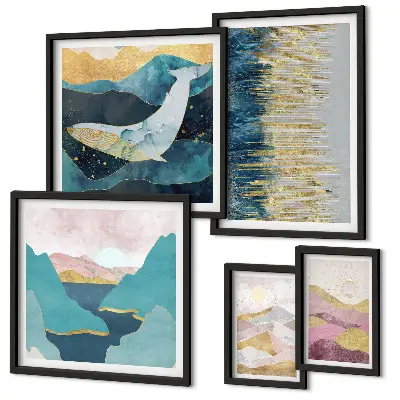 Tablou abstract cu munți decor modern înrămat tip poliptic