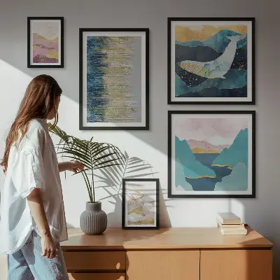 Tablou abstract cu munți decor modern înrămat tip poliptic