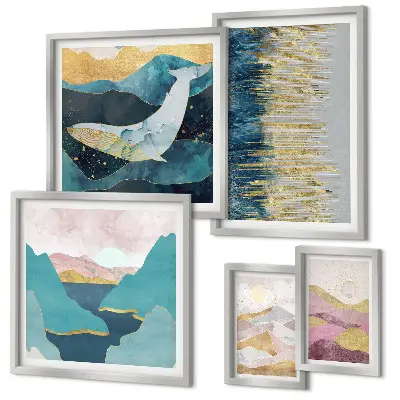 Tablou abstract cu munți decor modern înrămat tip poliptic