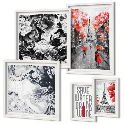 Decorațiune de perete set tablouri Flori și modele pariziene