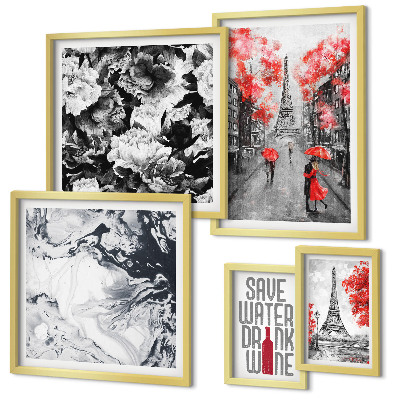 Decorațiune de perete set tablouri Flori și modele pariziene