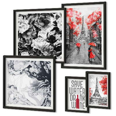 Decorațiune de perete set tablouri Flori și modele pariziene