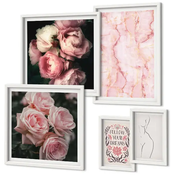 Set de tablouri decorative pentru perete cu flori roz în stil boho