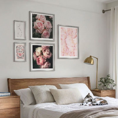 Decorațiune de perete set tablouri Flori roz în stil boho