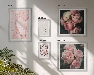 Set de tablouri decorative pentru perete cu flori roz în stil boho
