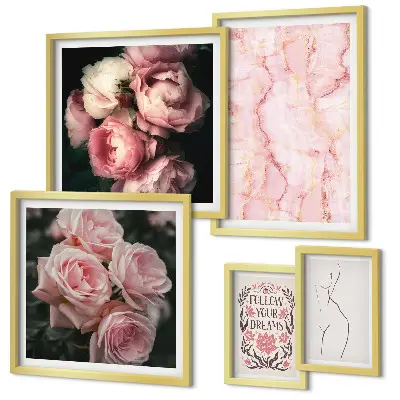 Set de tablouri decorative pentru perete cu flori roz în stil boho