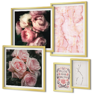 Decorațiune de perete set tablouri Flori roz în stil boho