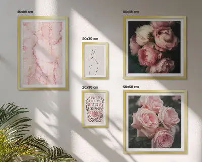 Set de tablouri decorative pentru perete cu flori roz în stil boho