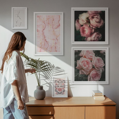 Decorațiune de perete set tablouri Flori roz în stil boho