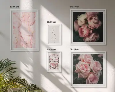 Set de tablouri decorative pentru perete cu flori roz în stil boho