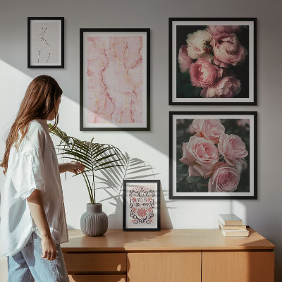 Decorațiune de perete set tablouri Flori roz în stil boho