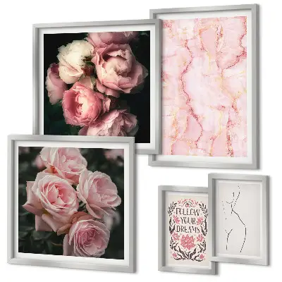 Set de tablouri decorative pentru perete cu flori roz în stil boho