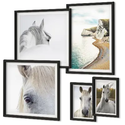 Set de tablouri decorative pentru perete cu cai pe plajă în stil minimalist