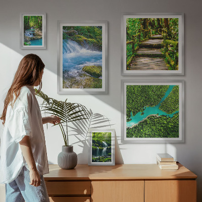 Decorațiune de perete set tablouri Oaze verzi de pace în pădure