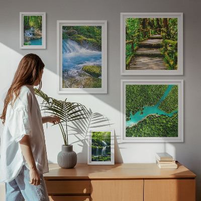Decorațiune de perete set tablouri Oaze verzi de pace în pădure