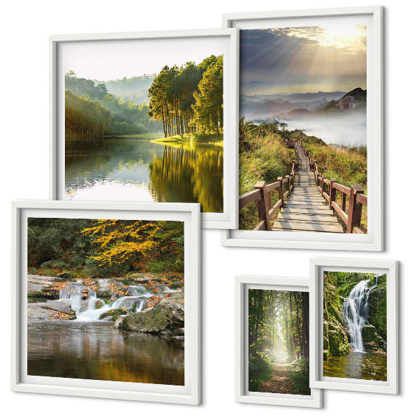 Decorațiune de perete set tablouri Peisaje naturale, cascade, poteci forestiere