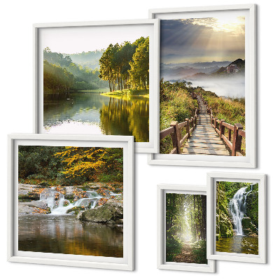 Decorațiune de perete set tablouri Peisaje naturale, cascade, poteci forestiere