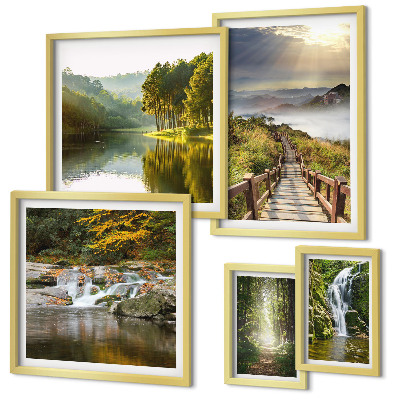 Decorațiune de perete set tablouri Peisaje naturale, cascade, poteci forestiere