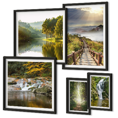 Decorațiune de perete set tablouri Peisaje naturale, cascade, poteci forestiere