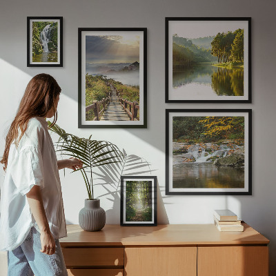 Decorațiune de perete set tablouri Peisaje naturale, cascade, poteci forestiere
