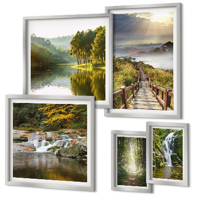 Decorațiune de perete set tablouri Peisaje naturale, cascade, poteci forestiere