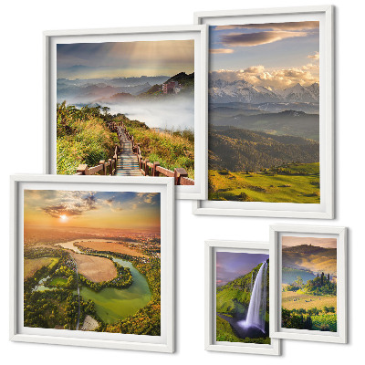 Decorațiune de perete set tablouri Peisaje montane, cascade