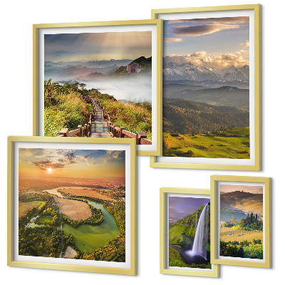 Decorațiune de perete set tablouri Peisaje montane, cascade
