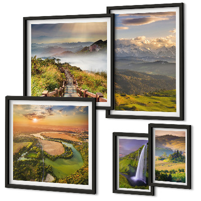 Decorațiune de perete set tablouri Peisaje montane, cascade