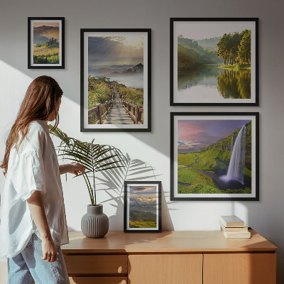 Decorațiune de perete set tablouri Peisaje cascade munți