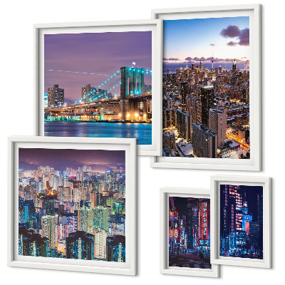 Decorațiune de perete set tablouri Peisaje nocturne urbane cu lumini de neon