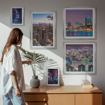 Decorațiune de perete set tablouri Peisaje nocturne urbane cu lumini de neon