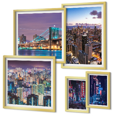 Decorațiune de perete set tablouri Peisaje nocturne urbane cu lumini de neon