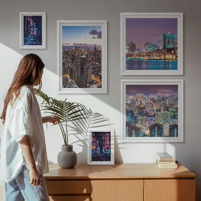 Decorațiune de perete set tablouri Peisaje nocturne urbane cu lumini de neon